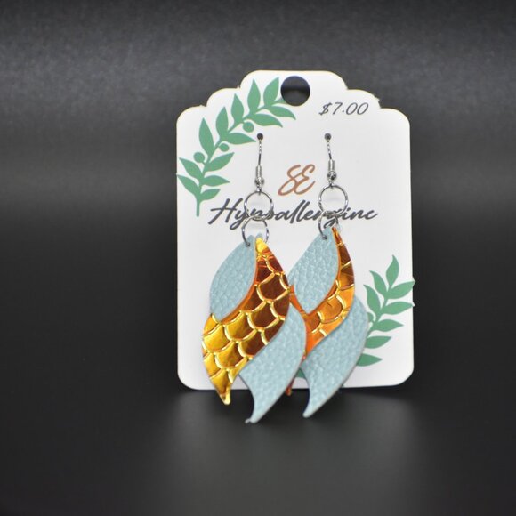 Hypoallergenic Gold Scale & Pastel Leaf Earrings - Picture 2 of 2